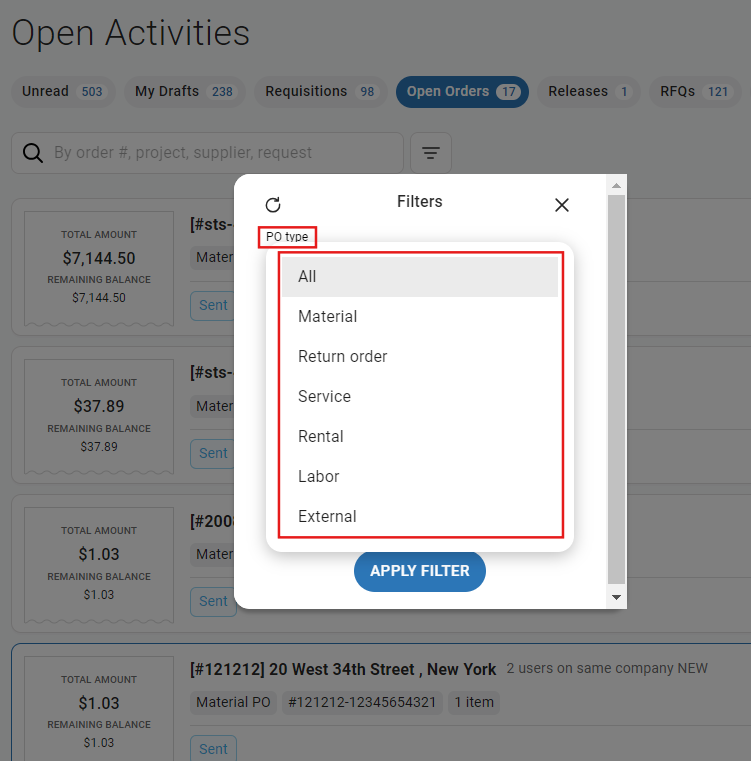 PO Status Filter