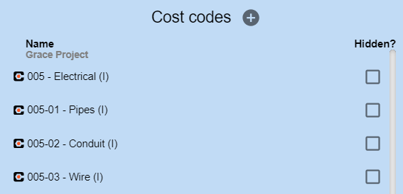 Procore cost code symbol